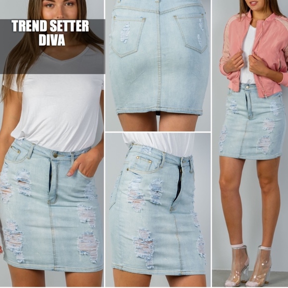 #3 DISTRESSED DENIM MIDI SKIRT 100% COTTON! - Picture 3 of 5